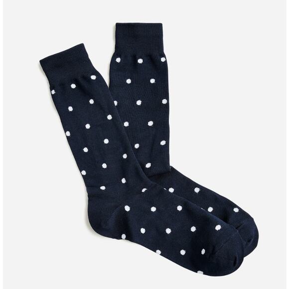 J.Crew Dress Socks Mens OS Green White Polka Dots Mid-Calf Stretch Cotton Blend - Picture 1 of 4
